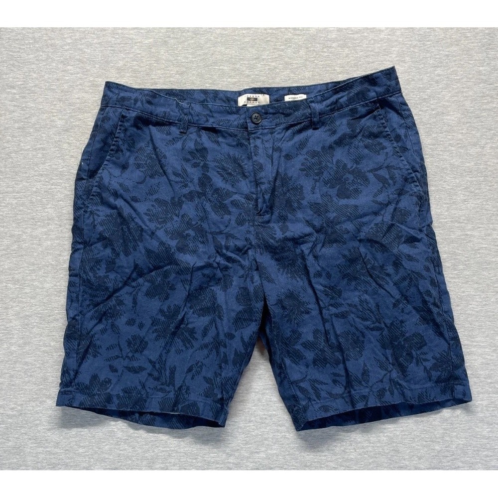 Joseph Abboud Chino Shorts Men's 36 Navy Blue Tropical Floral Linen Modern Fit
